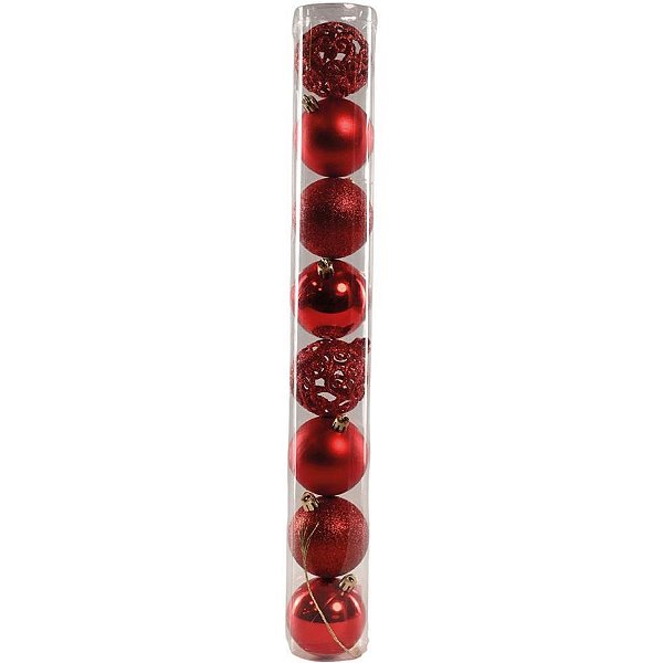 Artigo para Decoracao Natal Bola 6CM 4MOD.VERMELHA C/08UN Tubo