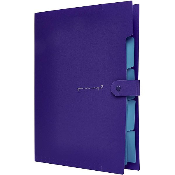 Pasta Sanfonada Plastica A4 5 Divisoes Lilas Neon