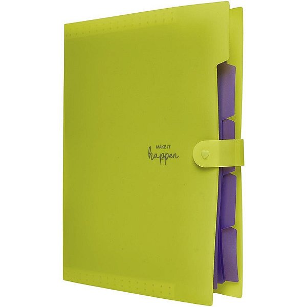 Pasta Sanfonada Plastica A4 5 Divisoes Amarelo Neon