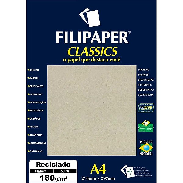 Papel para Impressao A4 Reciclado Natural 180GR. PCT.C/50