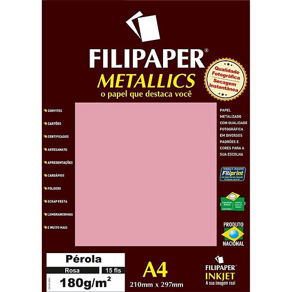 Papel A4 Metalico Perola Rosa 180GR. PCT.C/15