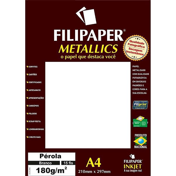 Papel A4 Metalico Perola Branco 180GR. PCT.C/15