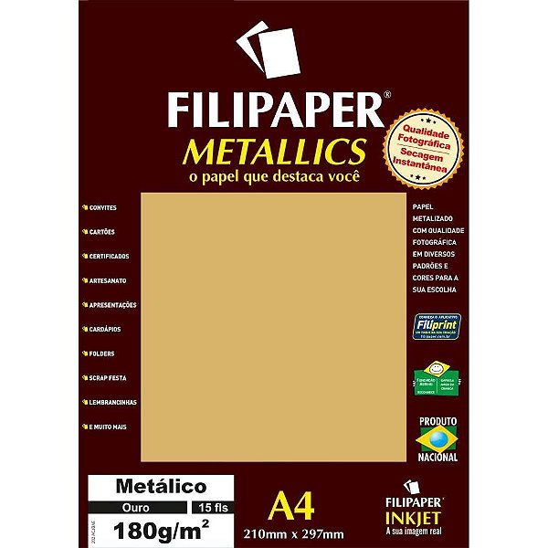 Papel A4 Metalico Ouro 180GR. PCT.C/15
