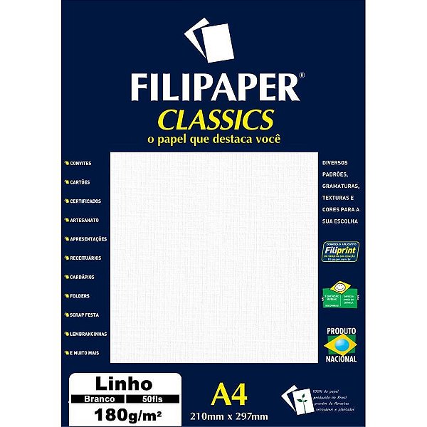Papel A4 Linho Branco 180G. CX.C/50