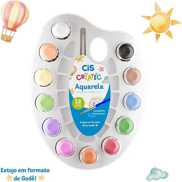 Aquarela Escolar CIS Criatic 12 Cores + Pincel Estojo