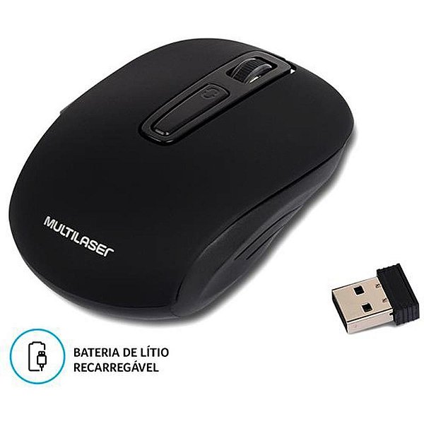 Mouse Optico sem Fio 1600DPI 2.4GHZ Preto Recarreg.