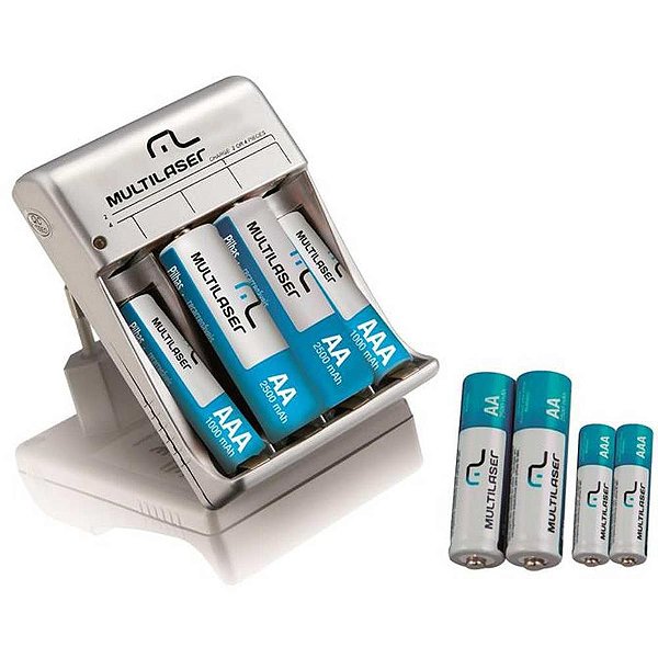 Carregador de Pilhas Bivolt P/4 Pilhas AA/AAA C/8 Pilhas KIT