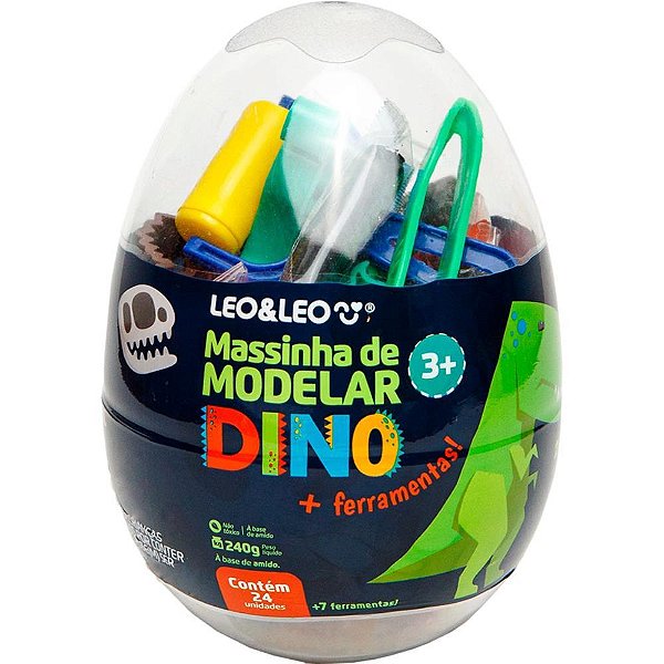 Massa para Modelar Criativa Dino 24CORES + 7 Pecas KIT