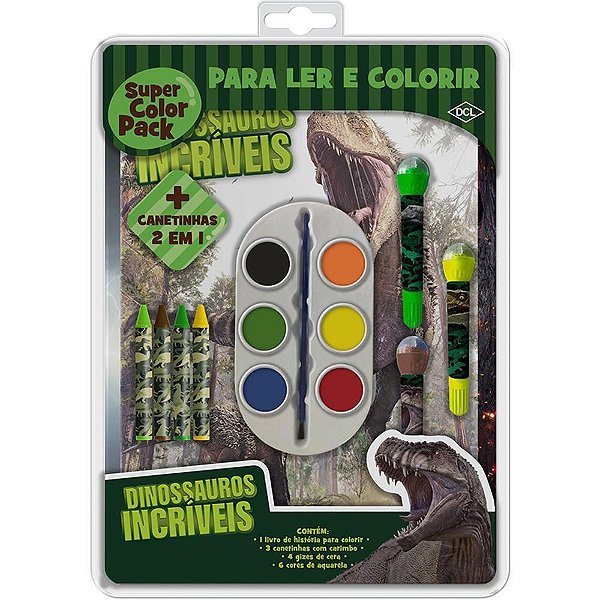 Livro Infantil Colorir Dinossauros Super Color PACK