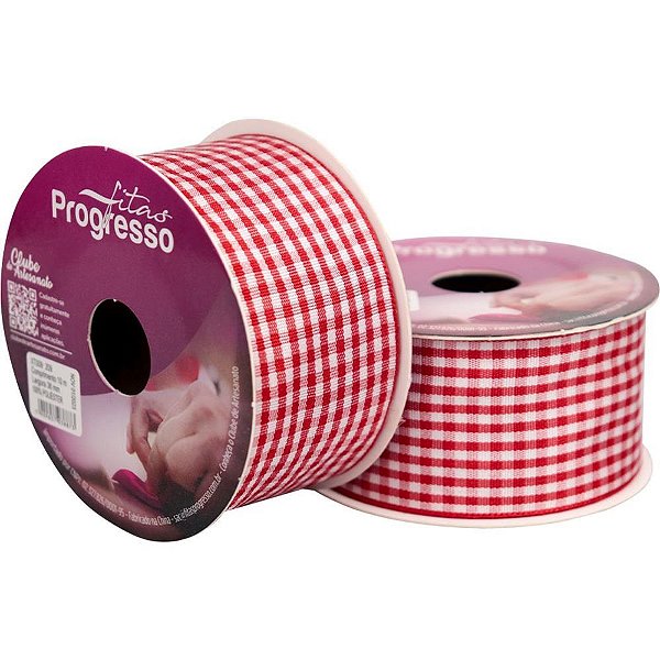 Fita de Cetim 38MMX10M. Xadrez Vermelho