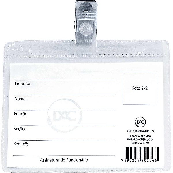 Cracha com Presilha Presilha REMOV.7X10 CM. (0,13) PCT.C/50