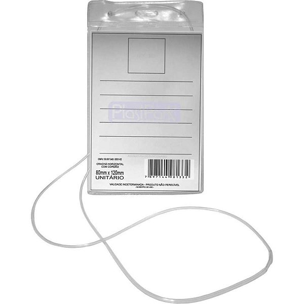 Cracha com Cordao Transparente Vertical 12X8CM. PCT.C/50