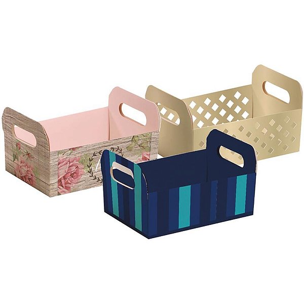 Cesta de Papel Caixote M 22X15X8CM.DECORADO PCT.C/10