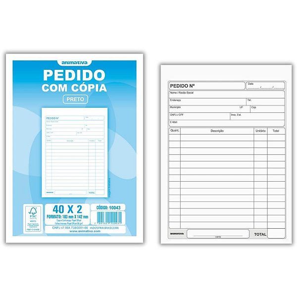 Impresso Talao de Pedido 1/36 2 Vias 40 Folhas PCT.C/20