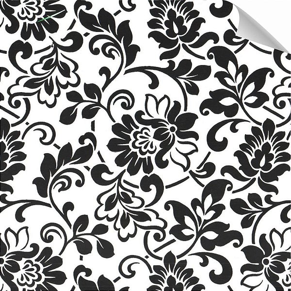 Plastico Adesivo 45CMX15M Arabesco Branco e Preto Rolo
