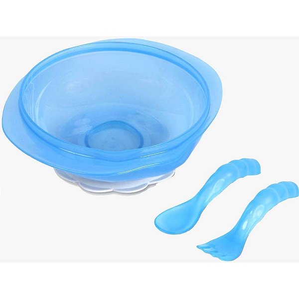 Kit Alimentacao Talher + Prato C/VENTOSA Azul