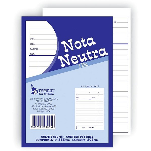 Impresso Talao Nota Neutra 1/32 50FLS. 1VIA PCT.C/20