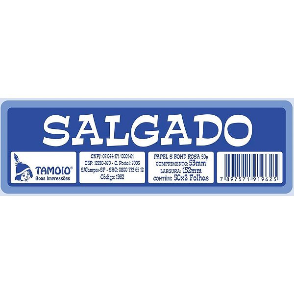 Impresso Talao Ficha Salgado 50X2 53MMX152MM PCT.C/10