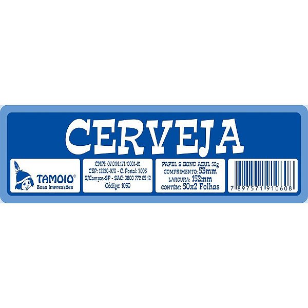 Impresso Talao Ficha Cerveja 50X2 75MMX160MM PCT.C/10