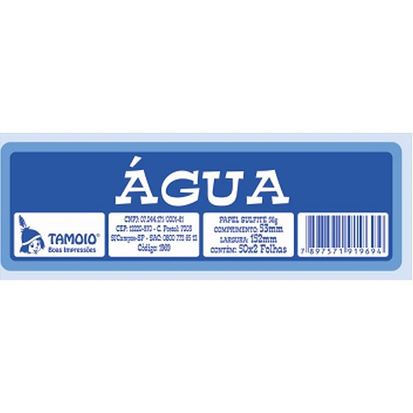 Impresso Talao Ficha Agua 50X2 53MMX152MM PCT.C/10