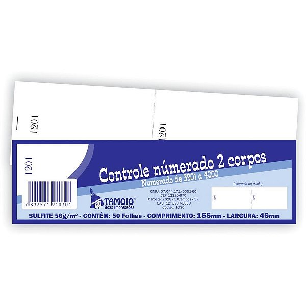 Impresso Talao Controle 2 Corpos 100FLS. PCT.C/20