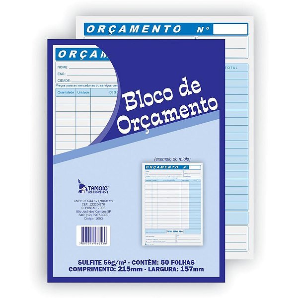 Impresso Administrativo Orcamento 50FLS 157X215MM PCT.C/20