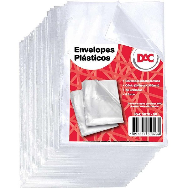 Envelope Plastico A3 4FUROS Medio 0,10MM PCT C/50