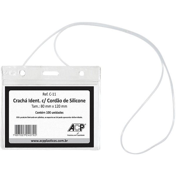 Cracha com Cordao Cristal C/CORDAO Silicone 8X12 PCT.C/100