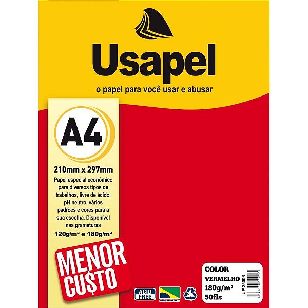 Papel A4 Color Usapel Vermelho 180G. PCT.C/50