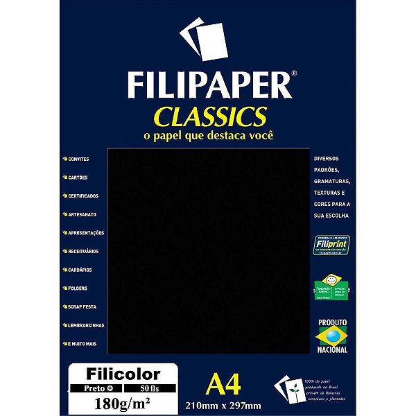 Papel A4 Color Filicolor Preto 180G. PCT.C/50