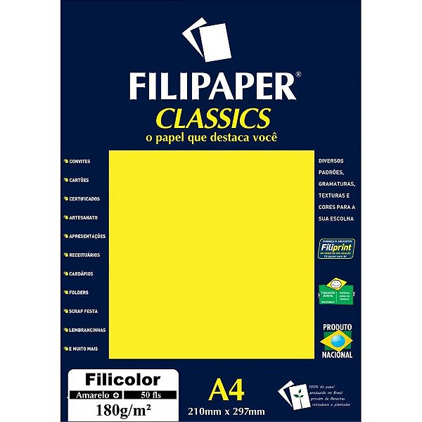 Papel A4 Color Filicolor Amarelo 180G. PCT.C/50