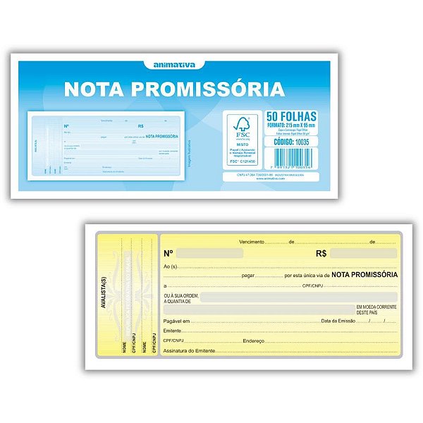 Impresso Talao Nota Promissoria 50F.95X215 AM PCT.C/20