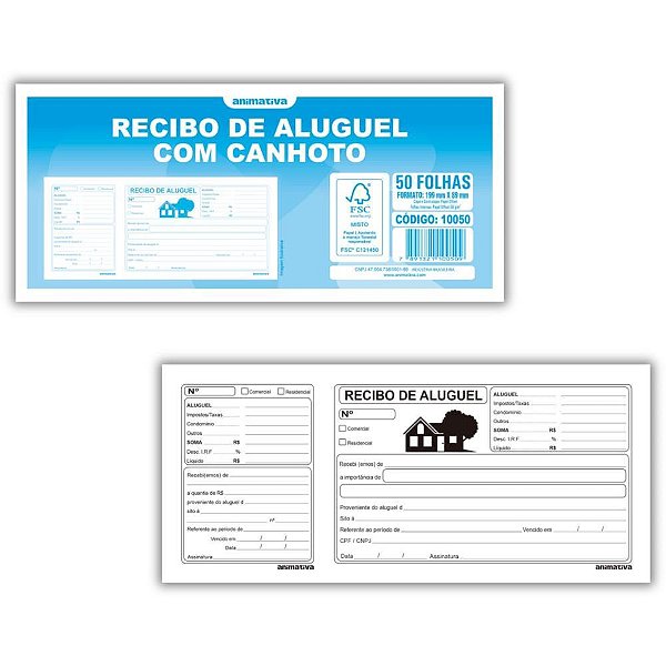 Impresso Recibo Aluguel com Canhoto 50F PCT.C/20