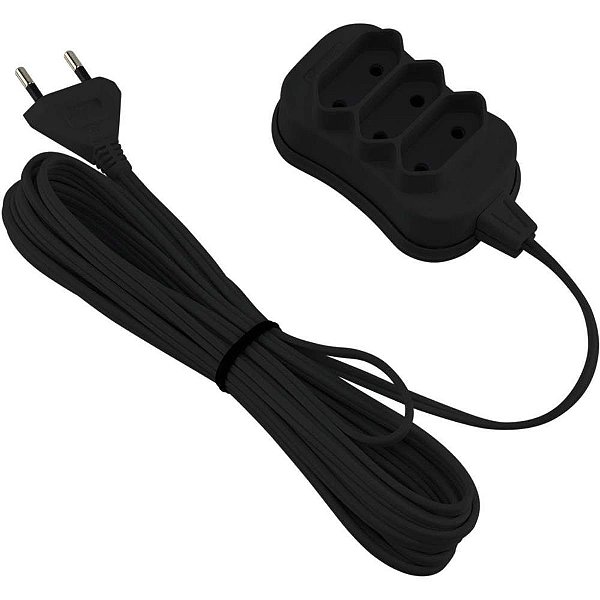Extensao Eletrica Bipolar 5M 3 Entradas Preta