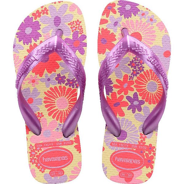 Chinelo Havaianas Infantil KIDS Flores 33/4 Buttercream PAR