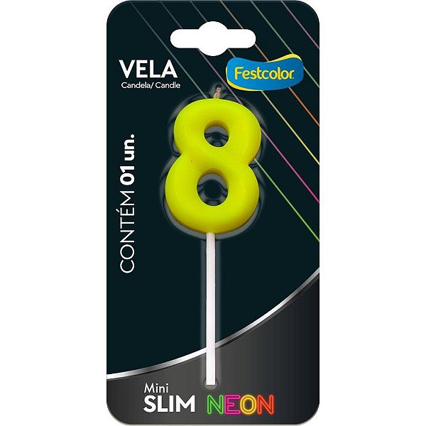 Vela para Aniversario N.08 Amarela Neon CX.C/10