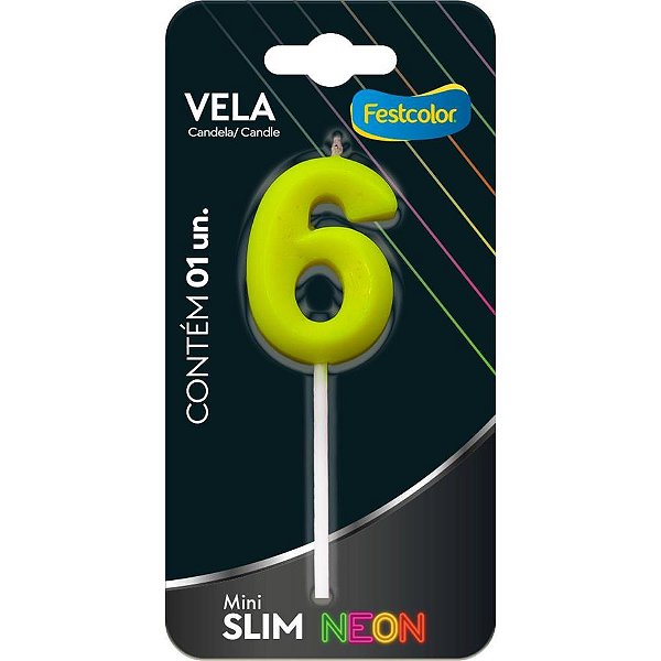 Vela para Aniversario N.06 Amarela Neon CX.C/10