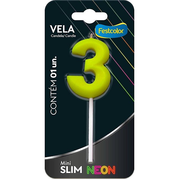 Vela para Aniversario N.03 Amarela Neon CX.C/10