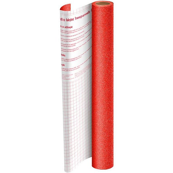 Plastico Adesivo 45CMX10M Gliter Vermelho PP 0,10 Rolo