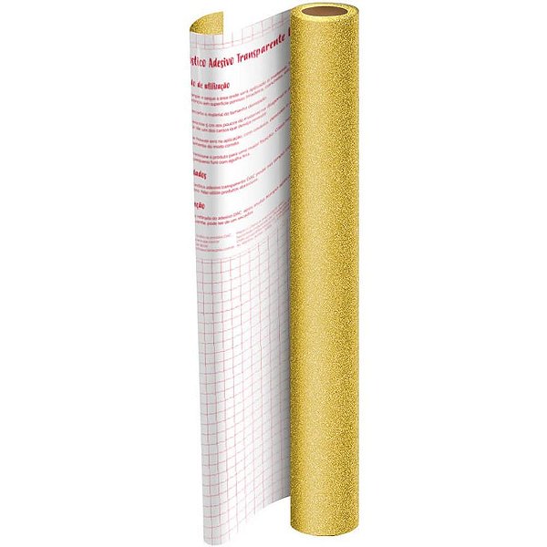 Plastico Adesivo 45CMX10M Gliter Dourado PP 0,10 Rolo