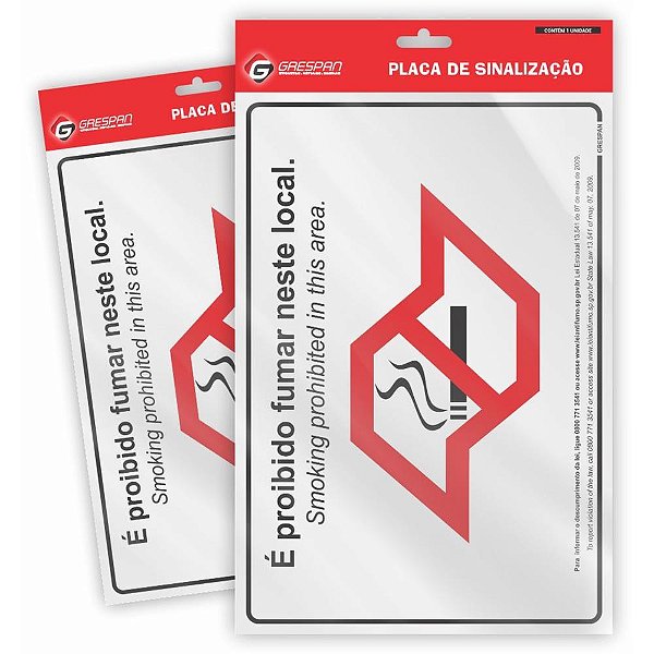 Placa de Sinalizacao Proibido Fumar 20X30CM. PCT.C/05