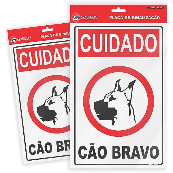 Placa de Sinalizacao Cuidado Cao Bravo 16X25CM. PCT.C/05
