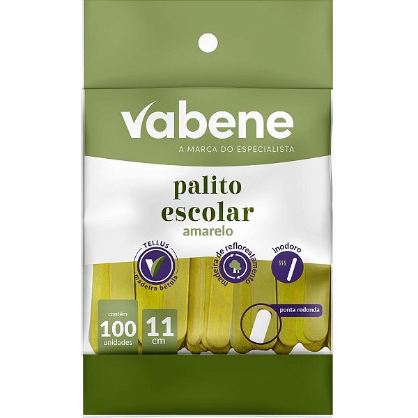 Palito de Madeira P/SORVETE Ponta Redonda Amarel PCT.C/100