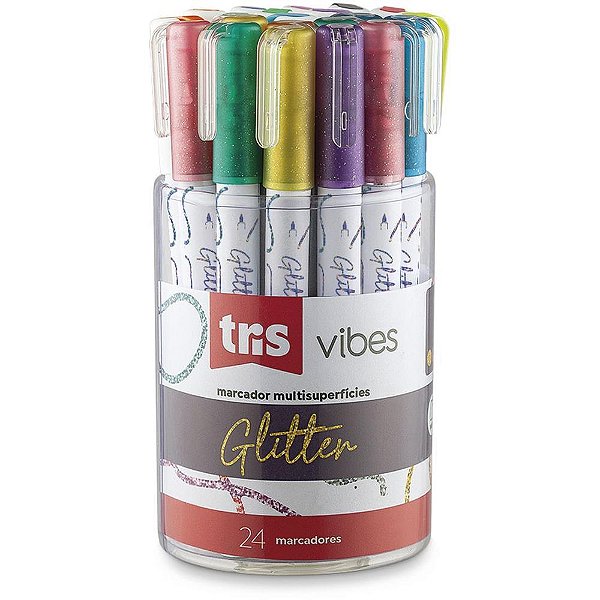 Marcador Artistico TRIS Vibes 8 Cores C/GLITTER POTE-24