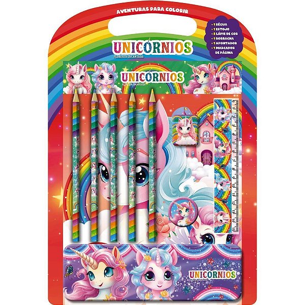 Livro Infantil Colorir Unicornio C/KIT Escolar