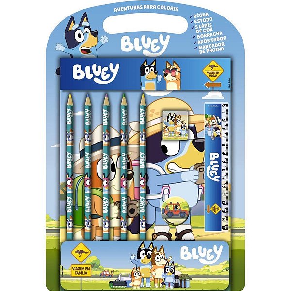 Livro Infantil Colorir Bluey Aventuras C/KIT Escolar