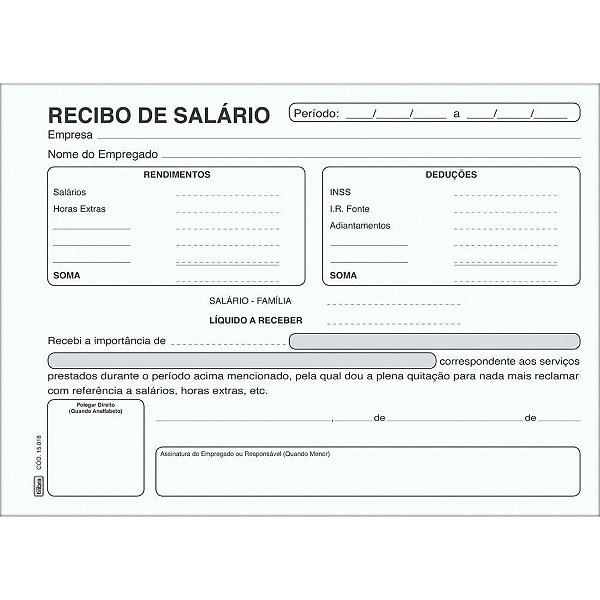 Impresso Recibo Salario 100FLS. 140X207,5MM PCT.C/10