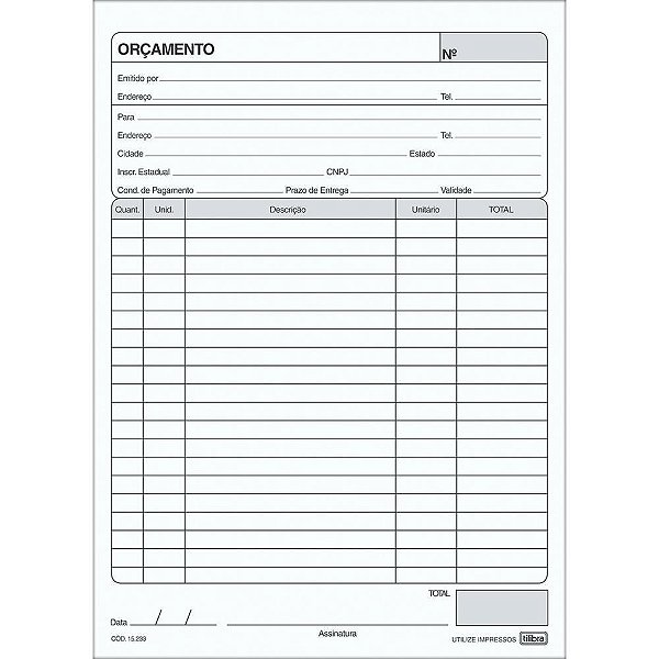 Impresso Administrativo Orcamento 2 Vias 50 Folhas PCT.C/10