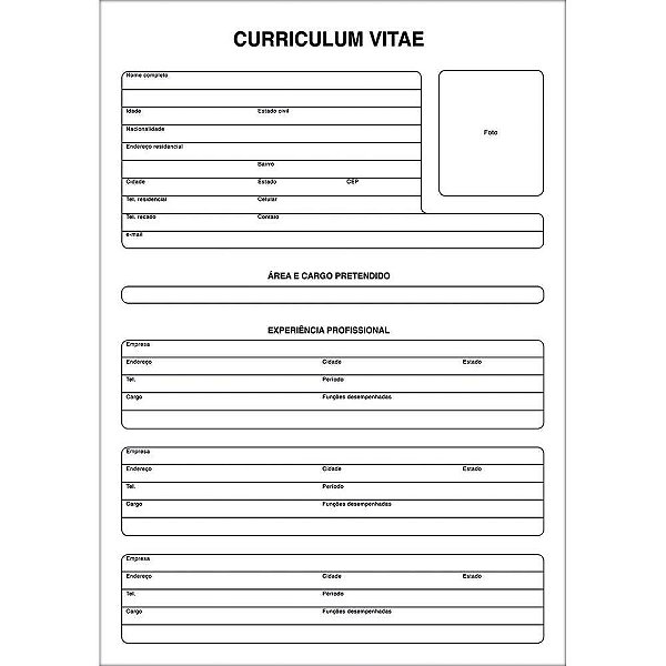 Impresso Administrativo Curriculum 50 Folhas Unica PCT.C/05