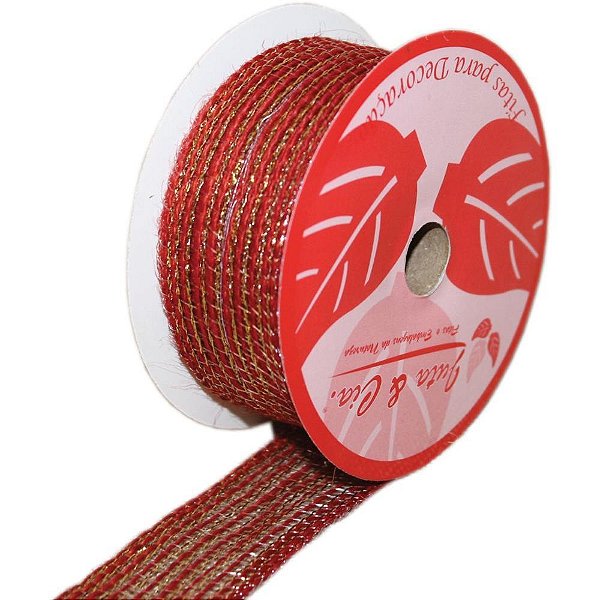 Fita ARAMADA de Juta 38MMX10M. Vermelho C/DOURADO Rolo